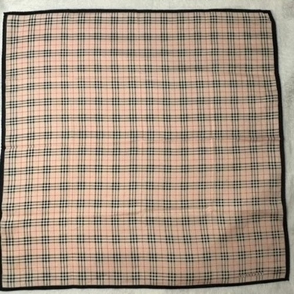 Vtg BURBERRY Scarf Handkerchief Nova Check Pink Cream Black 19"